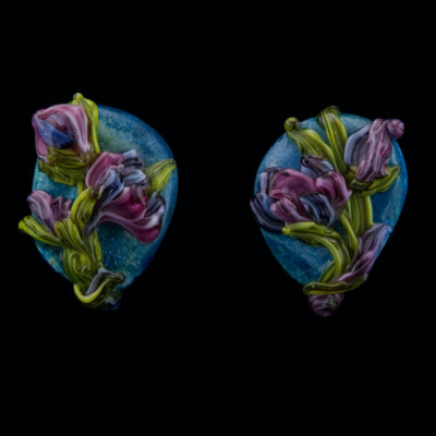 Art Nouveau glass earrings Peony 