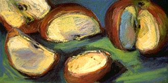 "Slicing My Apple" | 4 1/2" X 8" | | $295.00 | #484, colorful painting, fruit